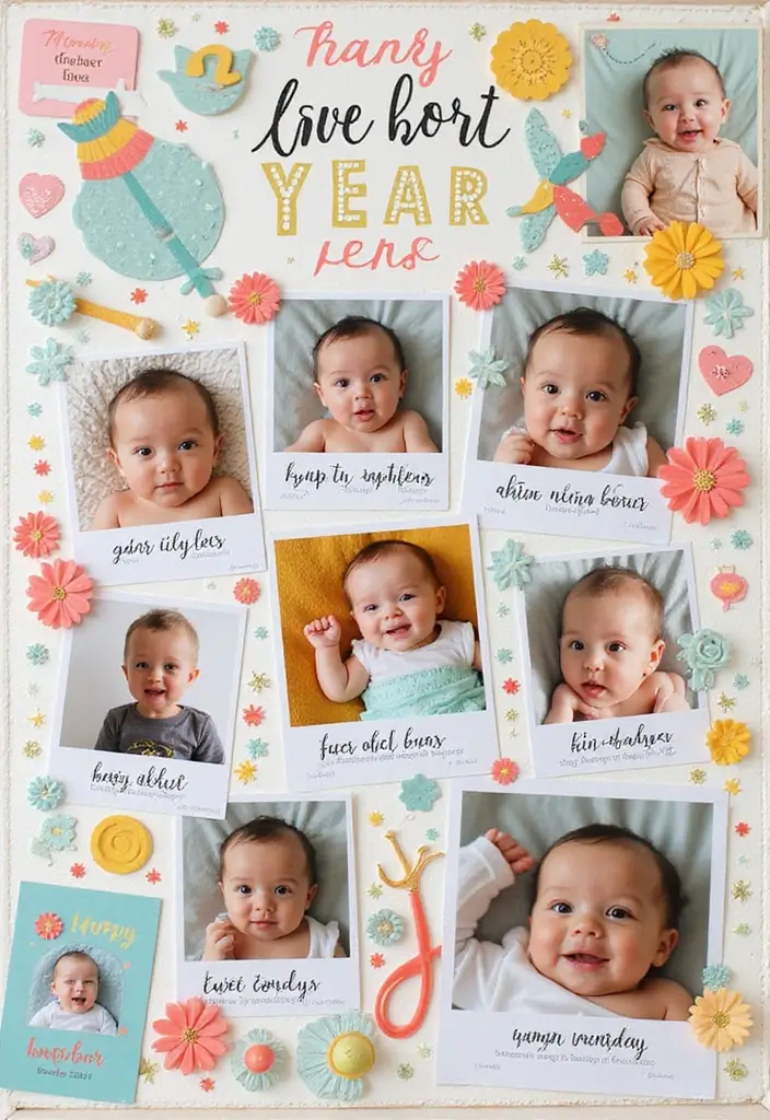 30 First Birthday Scrapbook Ideas for Your Baby’s Big Day - 1. Monthly Photo Timeline