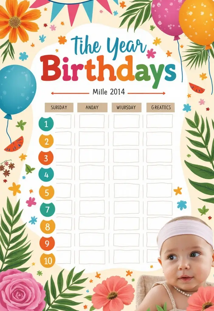 30 First Birthday Scrapbook Ideas for Your Baby’s Big Day - 11. Birthday Milestone Chart