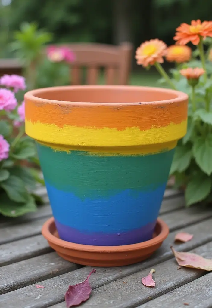 30 Flower Pot Painting Ideas to Add Color to Your Garden 1 30 Flower Pot Painting Ideas to Add Color to Your Garden - 1. Rainbow Ombre Pots