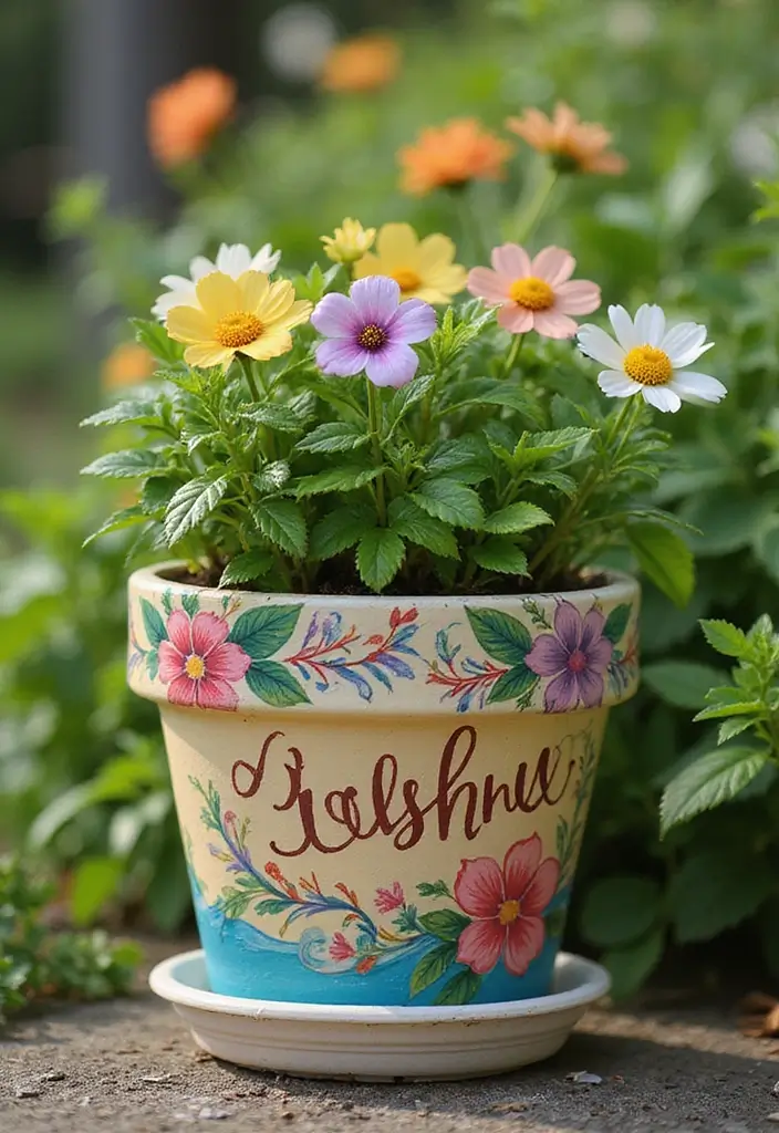30 Flower Pot Painting Ideas to Add Color to Your Garden 51 30 Flower Pot Painting Ideas to Add Color to Your Garden - 11. Personalized Name Pots