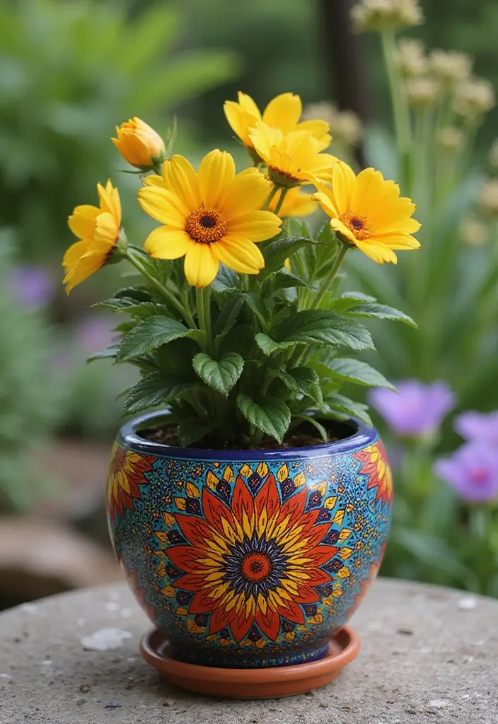 30 Flower Pot Painting Ideas to Add Color to Your Garden 66 30 Flower Pot Painting Ideas to Add Color to Your Garden - 14. Cultural Patterns