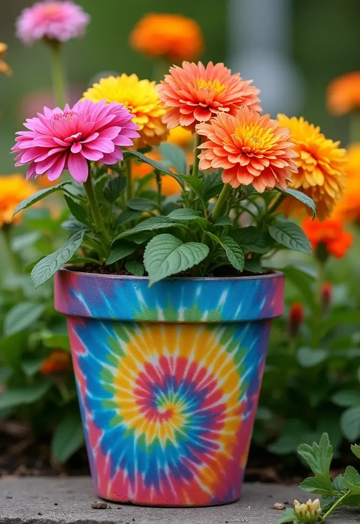 30 Flower Pot Painting Ideas to Add Color to Your Garden 77 30 Flower Pot Painting Ideas to Add Color to Your Garden - 17. Tie-Dye Effects