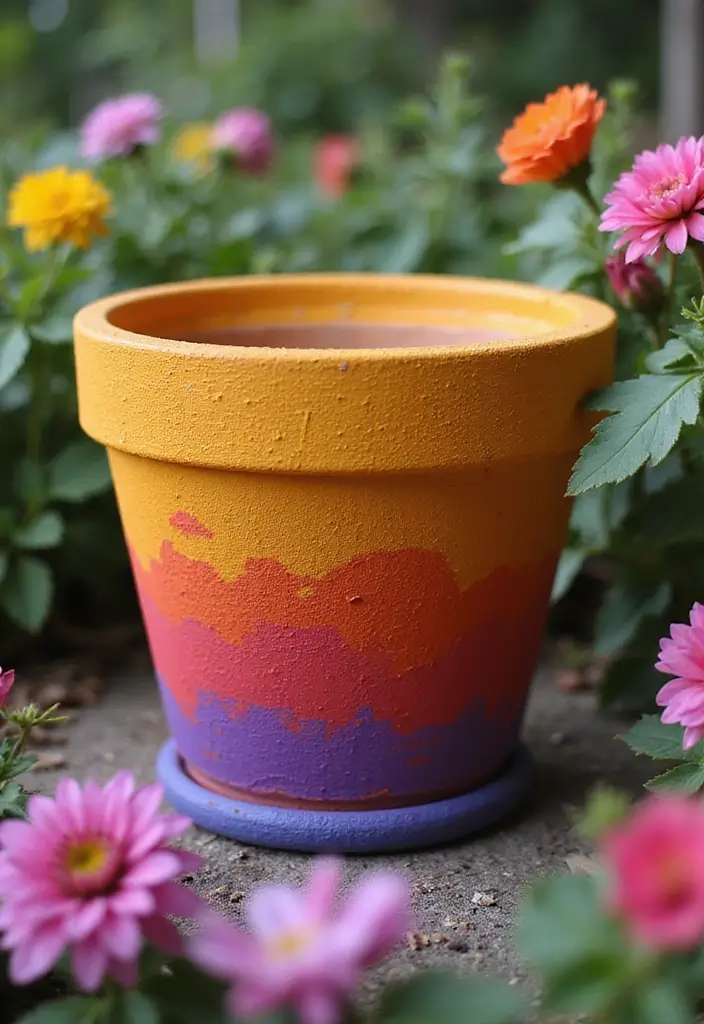30 Flower Pot Painting Ideas to Add Color to Your Garden 105 30 Flower Pot Painting Ideas to Add Color to Your Garden - 23. Gradient Color Pots