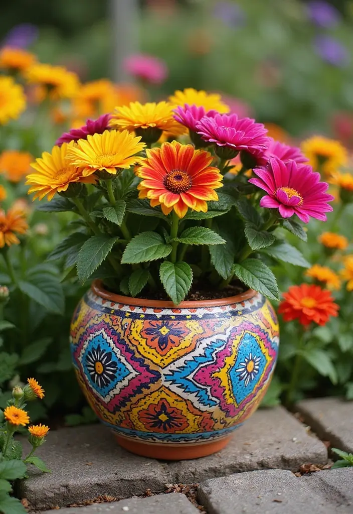 30 Flower Pot Painting Ideas to Add Color to Your Garden 110 30 Flower Pot Painting Ideas to Add Color to Your Garden - 24. Tribal Patterns