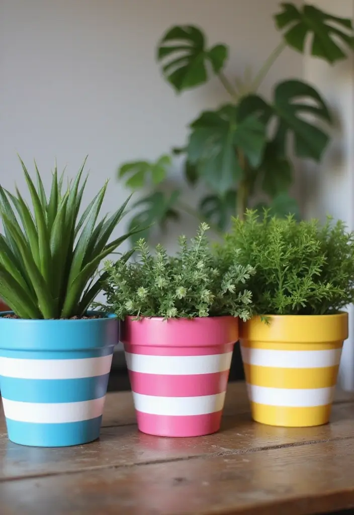 30 Flower Pot Painting Ideas to Add Color to Your Garden 19 30 Flower Pot Painting Ideas to Add Color to Your Garden - 5. Classic Stripes