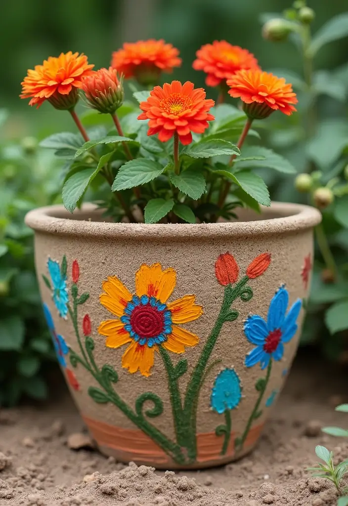 30 Flower Pot Painting Ideas to Add Color to Your Garden 37 30 Flower Pot Painting Ideas to Add Color to Your Garden - 9. Textured Painting