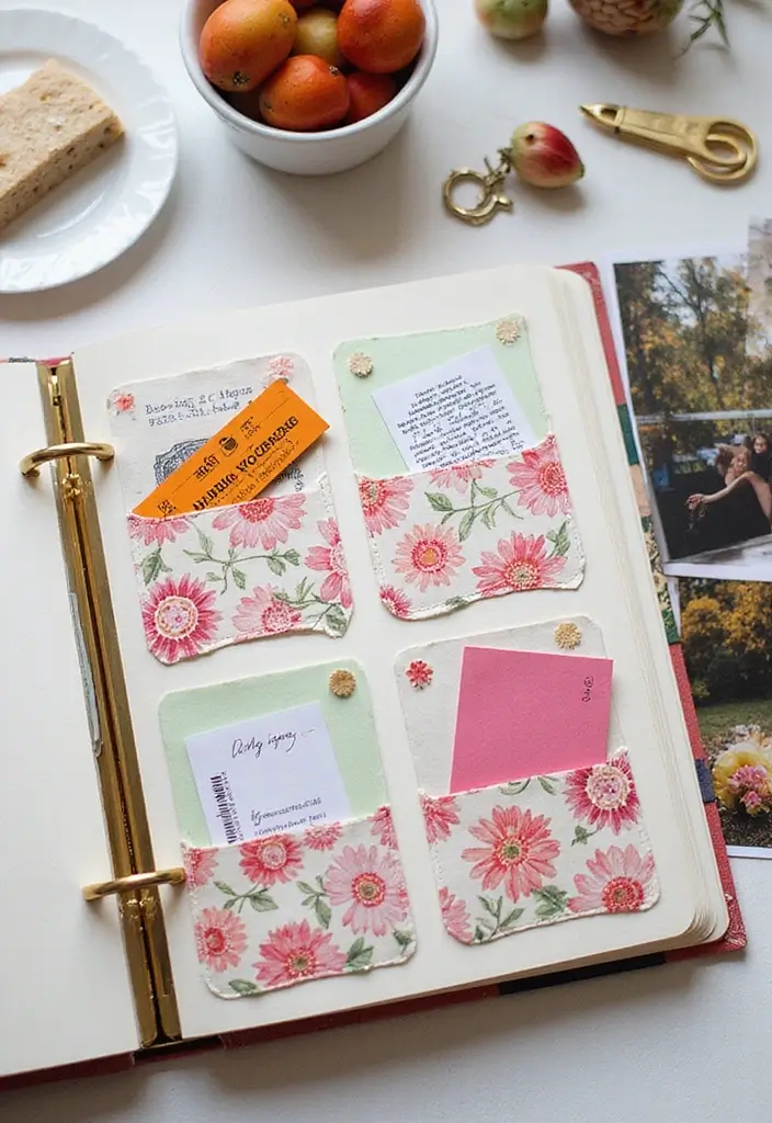 30 Flower Scrapbook Ideas That Bloom with Creativity - 21. Floral Memory Pockets