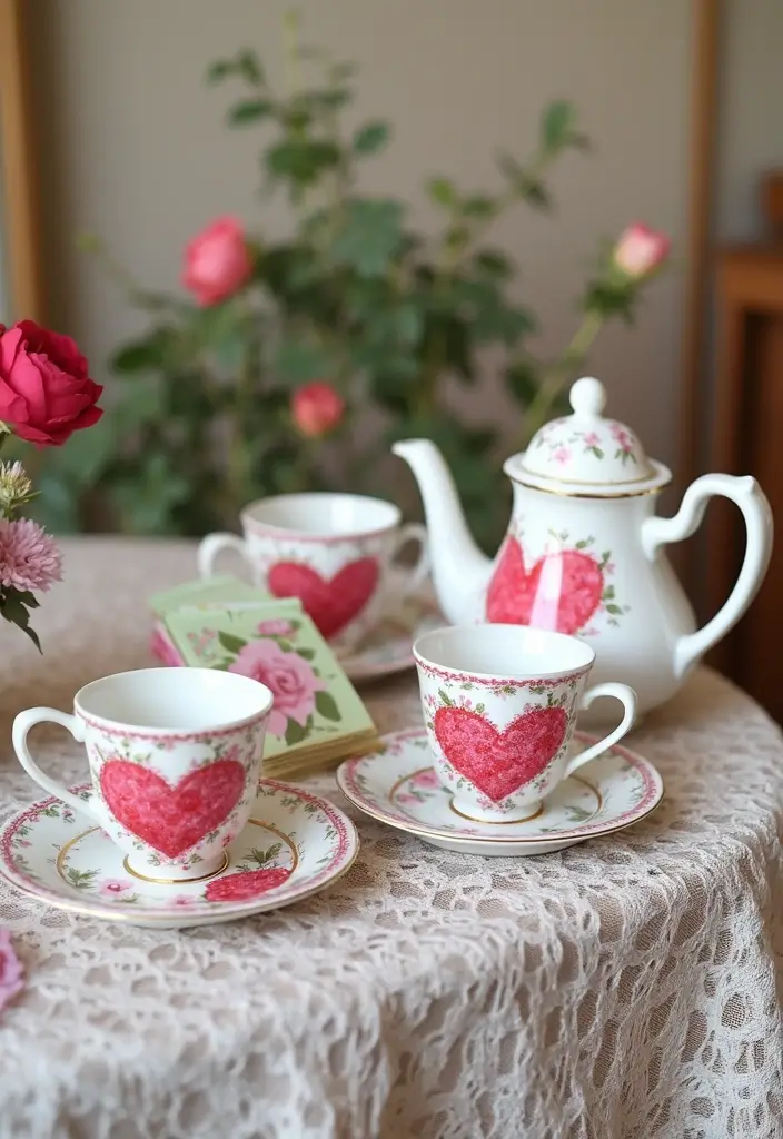 30 Heart Pottery Painting Ideas Perfect for Gifts - 15. Heart Tea Set