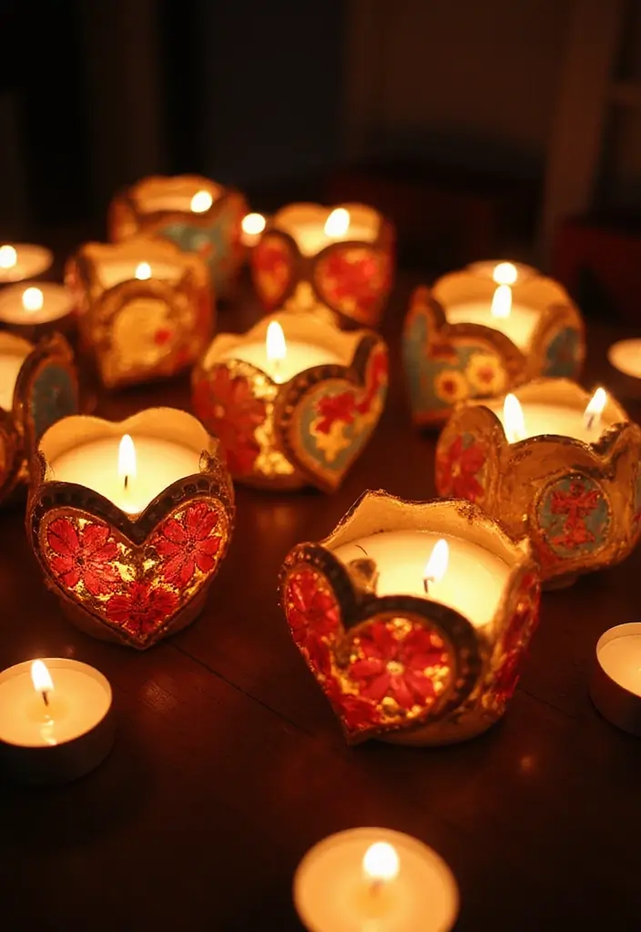 30 Heart Pottery Painting Ideas Perfect for Gifts - 29. Heart Candle Holders