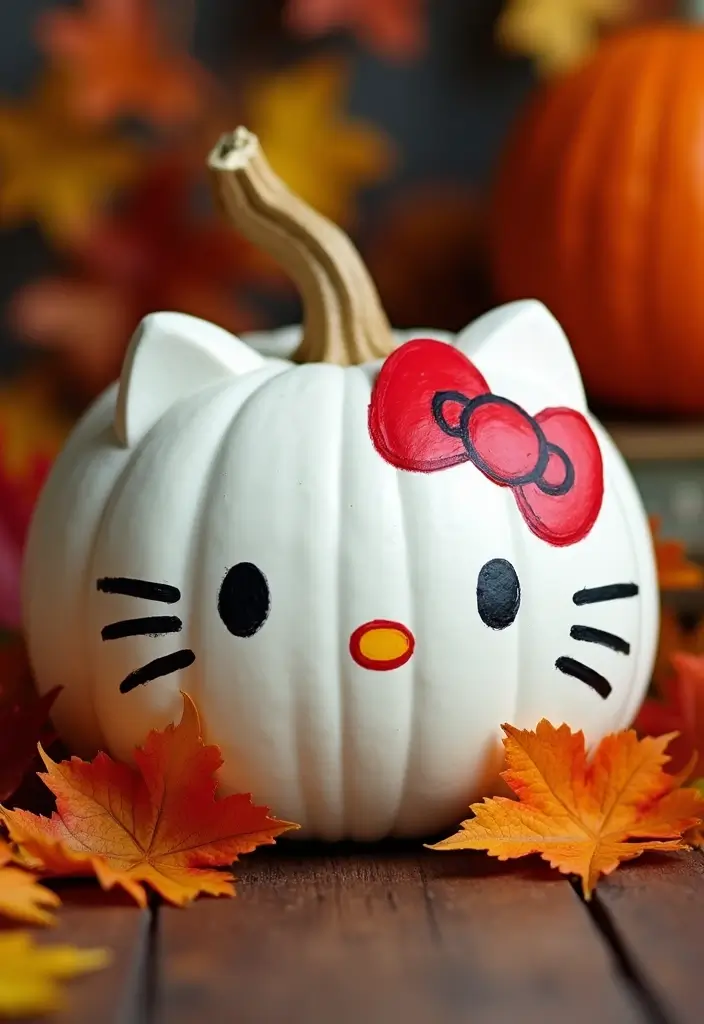 30 Hello Kitty Pumpkin Painting Ideas for Cute Halloween Fun - 1. Classic Hello Kitty Face