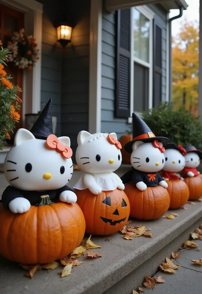 30 Hello Kitty Pumpkin Painting Ideas for Cute Halloween Fun - 10. Hello Kitty's Halloween Costume Parade