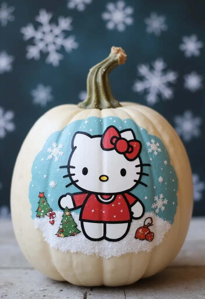 30 Hello Kitty Pumpkin Painting Ideas for Cute Halloween Fun - 19. Hello Kitty in a Snow Globe