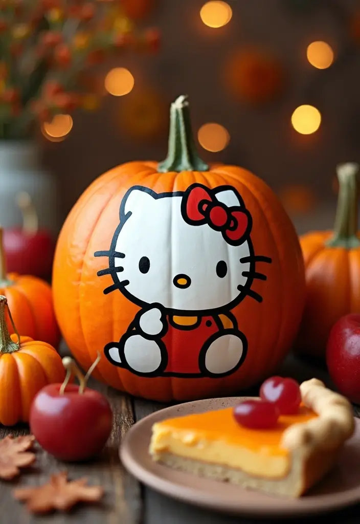 30 Hello Kitty Pumpkin Painting Ideas for Cute Halloween Fun - 22. Hello Kitty with Seasonal Treats