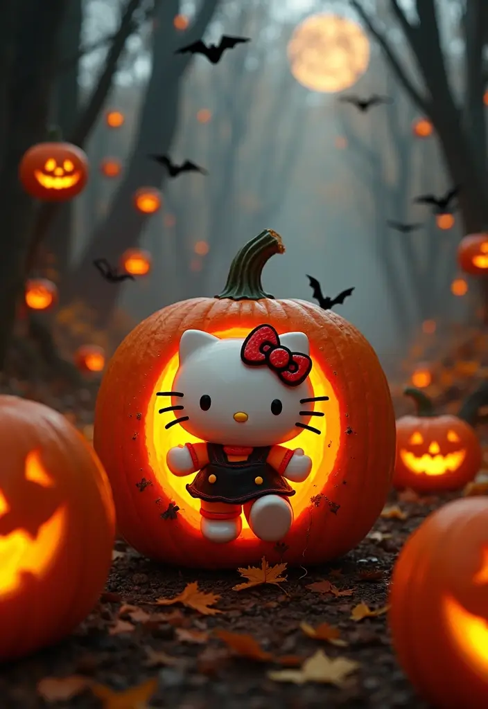 30 Hello Kitty Pumpkin Painting Ideas for Cute Halloween Fun - 25. Hello Kitty's Halloween Adventure