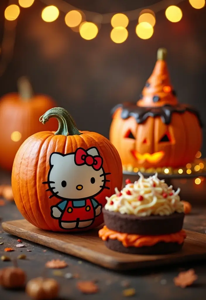 30 Hello Kitty Pumpkin Painting Ideas for Cute Halloween Fun - 28. Hello Kitty's Halloween Cake