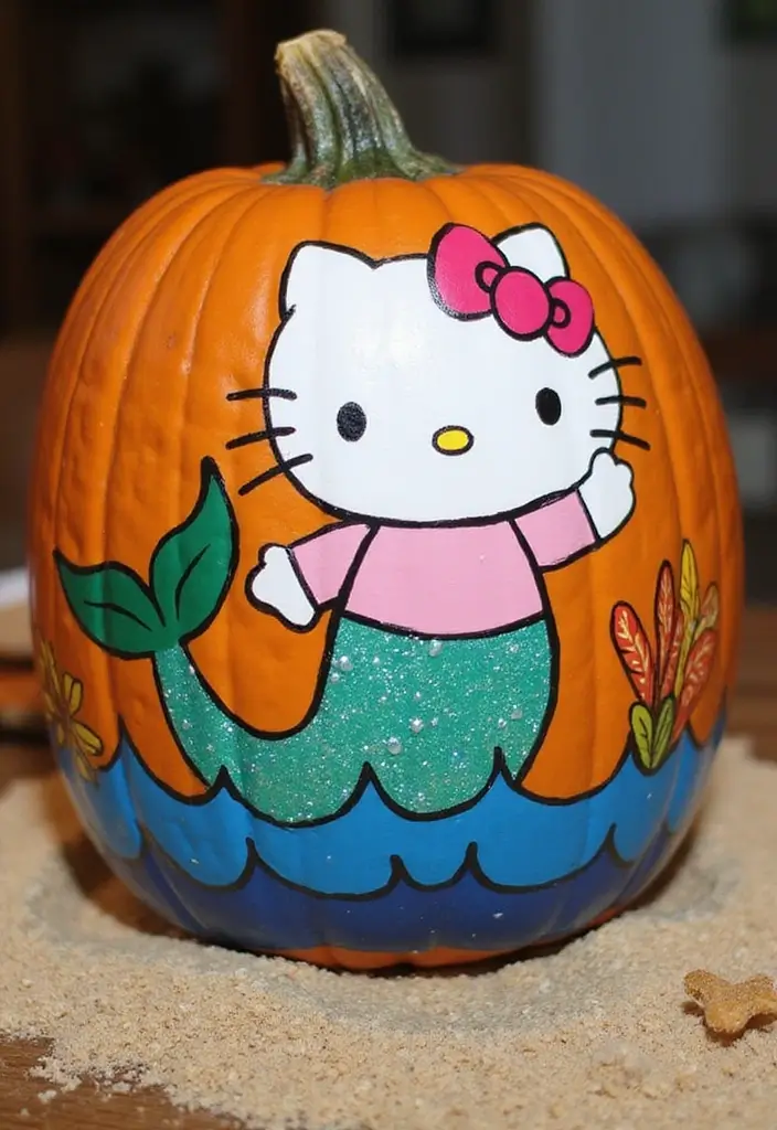 30 Hello Kitty Pumpkin Painting Ideas for Cute Halloween Fun - 3. Hello Kitty Mermaid