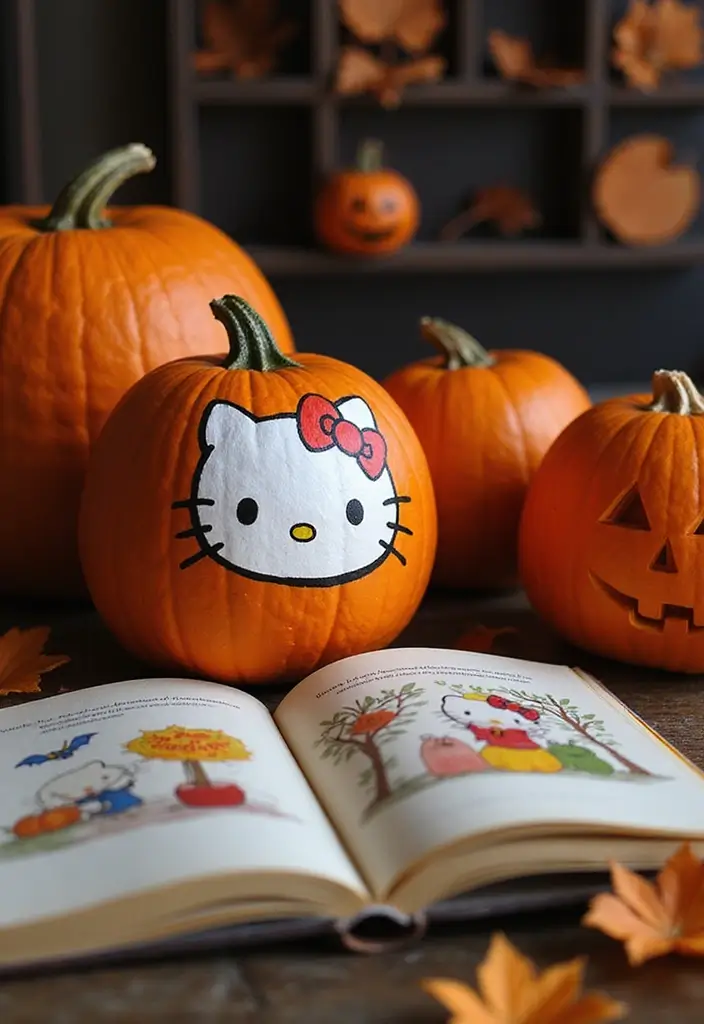30 Hello Kitty Pumpkin Painting Ideas for Cute Halloween Fun - 30. Hello Kitty's Halloween Storybook