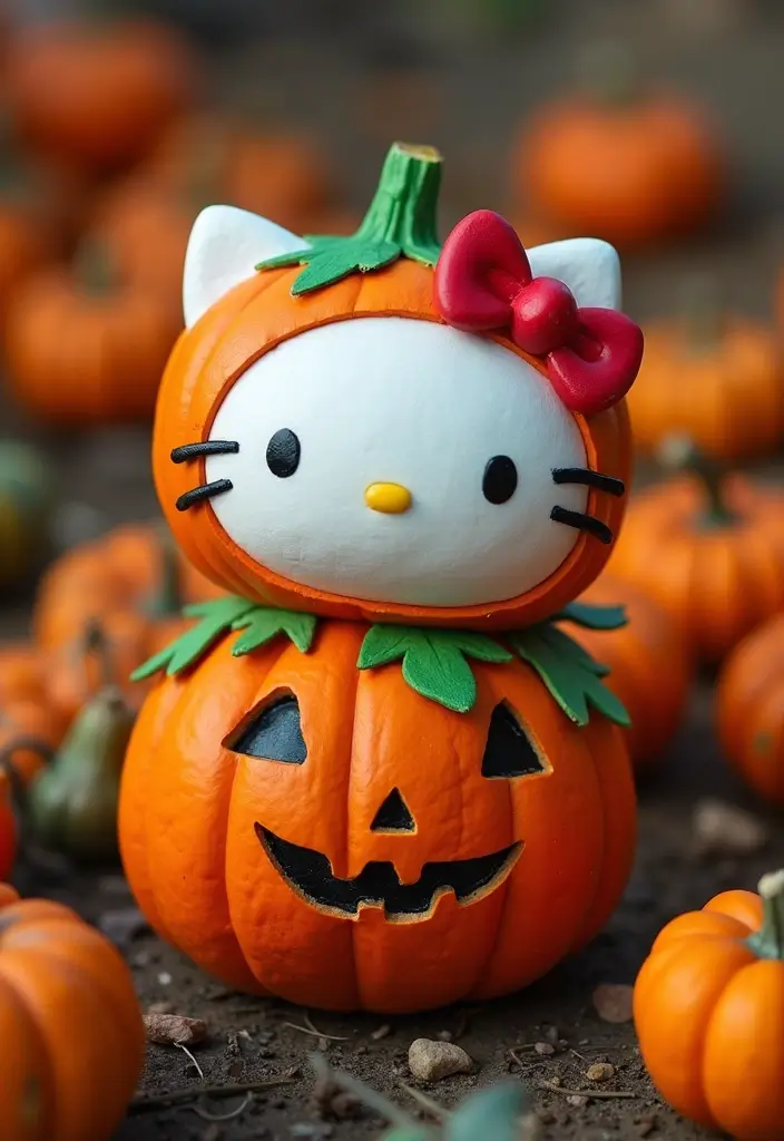 30 Hello Kitty Pumpkin Painting Ideas for Cute Halloween Fun - 5. Hello Kitty in a Pumpkin Costume