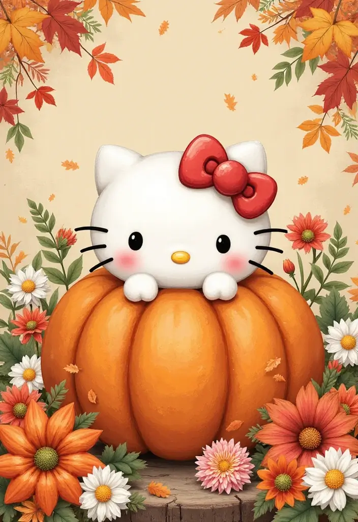30 Hello Kitty Pumpkin Painting Ideas for Cute Halloween Fun - 7. Hello Kitty with Floral Accents