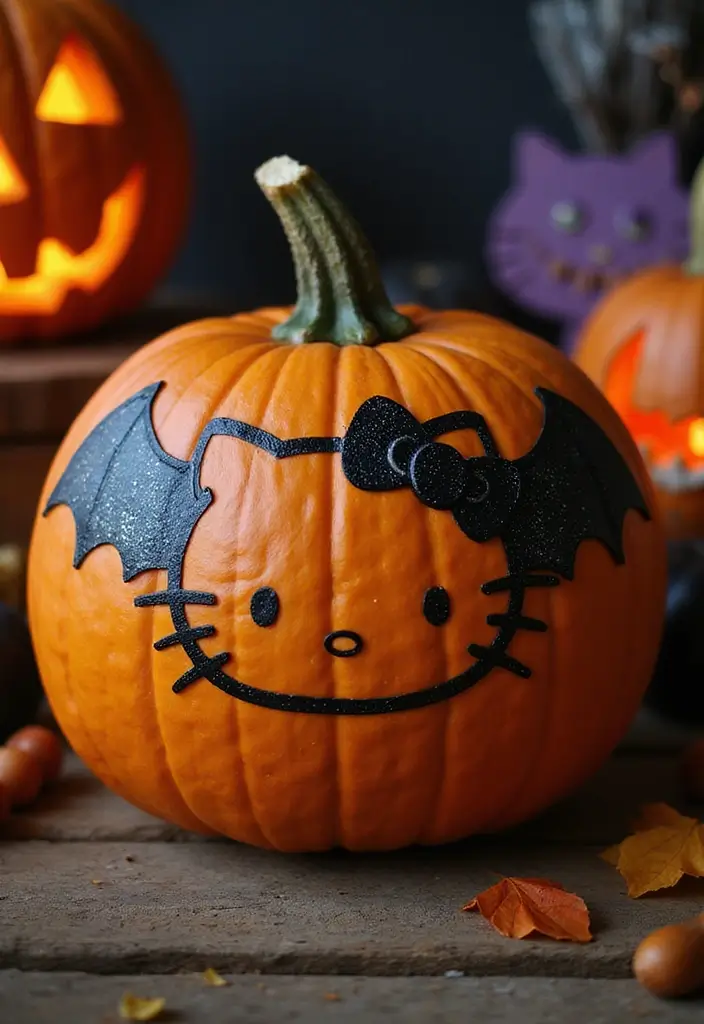 30 Hello Kitty Pumpkin Painting Ideas for Cute Halloween Fun - 9. Hello Kitty with Bat Wings