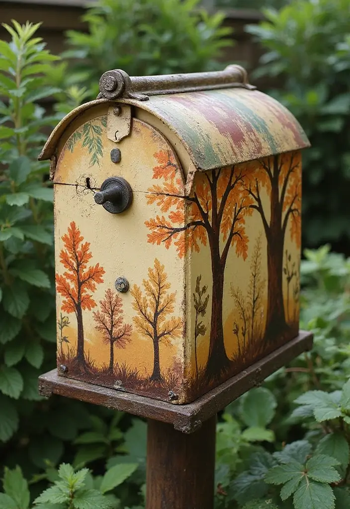 30 Mailbox Painting Ideas to Add Curb Appeal - 13. Earthy Nature Themes