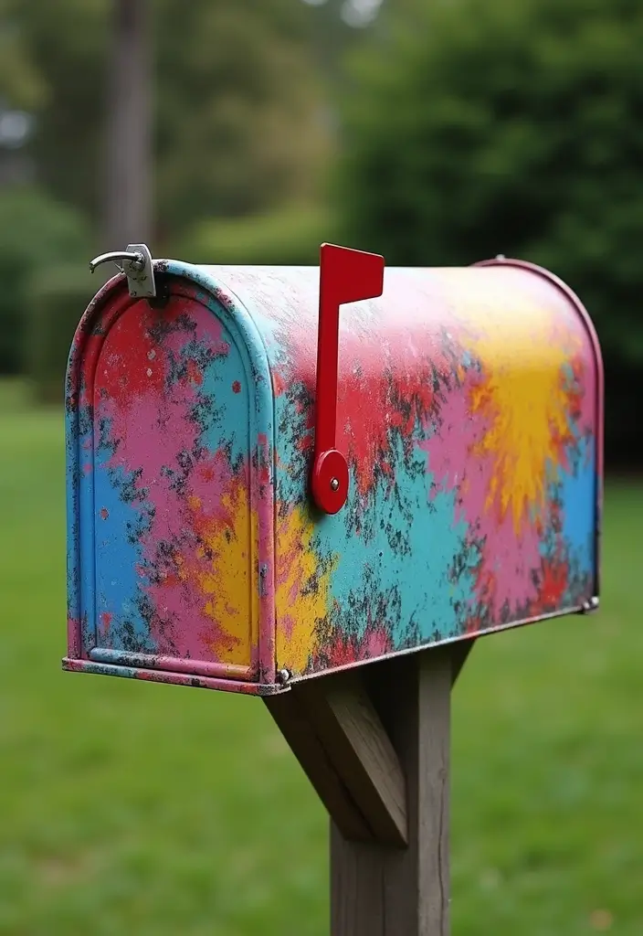 30 Mailbox Painting Ideas to Add Curb Appeal - 14. Artsy Splatter Paint