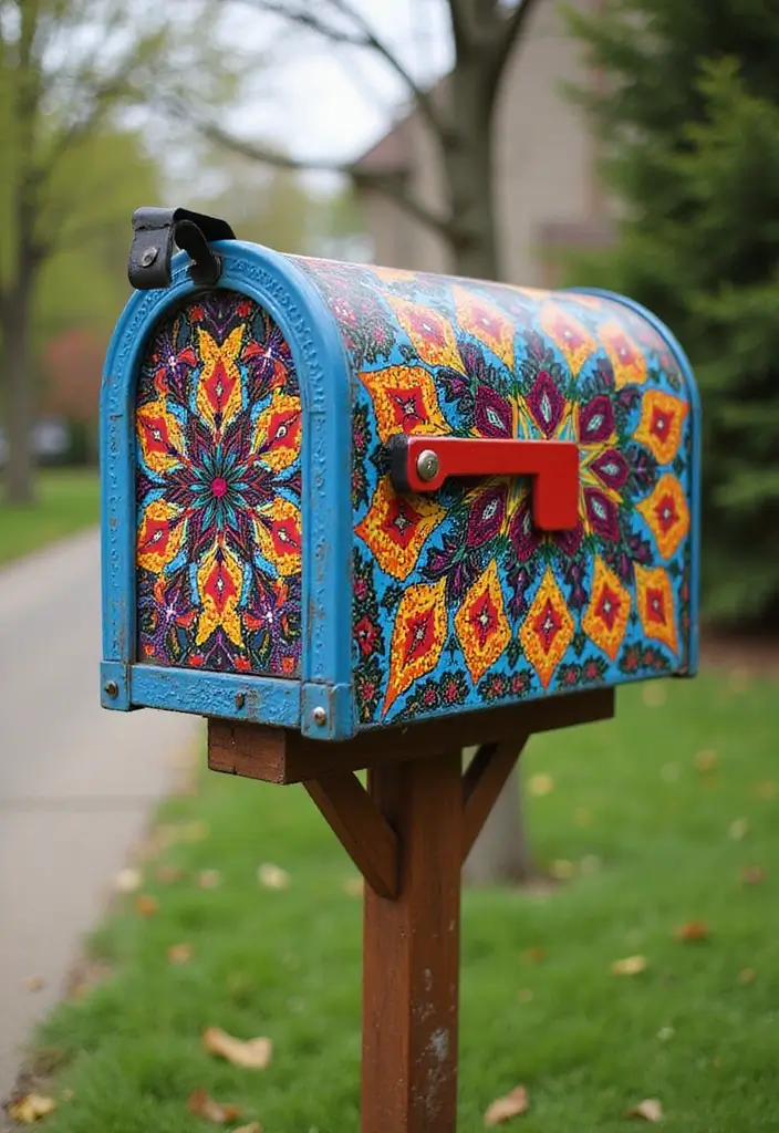 30 Mailbox Painting Ideas to Add Curb Appeal - 17. Kaleidoscopic Patterns