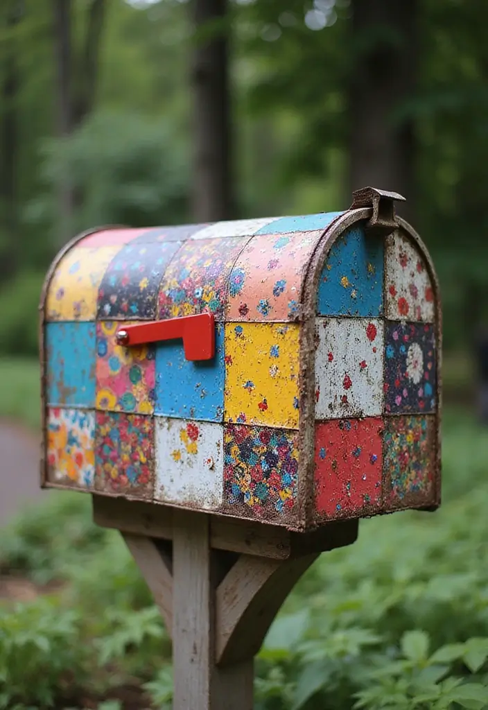 30 Mailbox Painting Ideas to Add Curb Appeal - 20. Colorful Patchwork