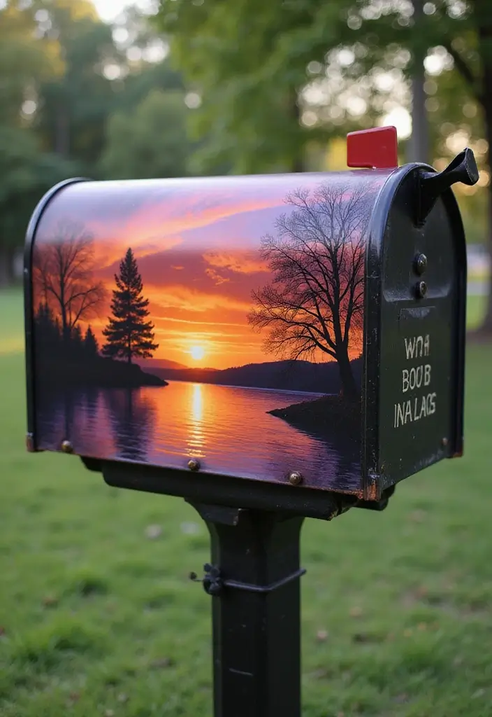 30 Mailbox Painting Ideas to Add Curb Appeal - 21. Sunset and Sunrise Themes