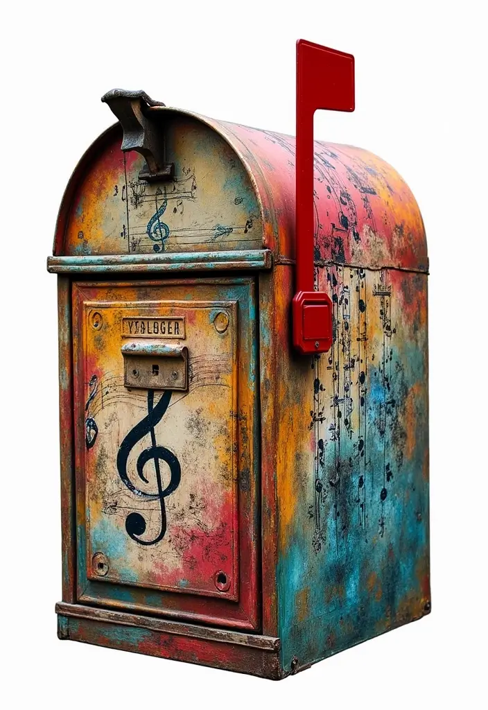 30 Mailbox Painting Ideas to Add Curb Appeal - 24. Music and Art Themes