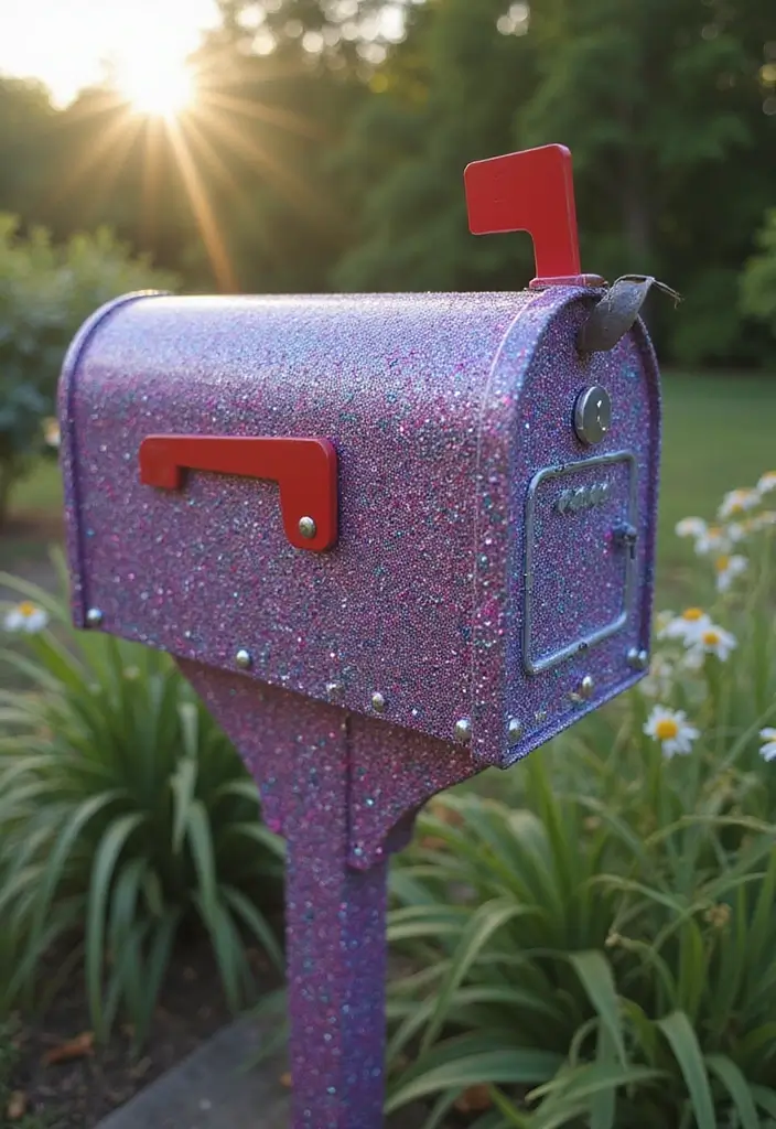 30 Mailbox Painting Ideas to Add Curb Appeal - 25. Glitter and Glam