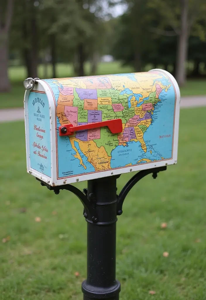 30 Mailbox Painting Ideas to Add Curb Appeal - 26. Custom Map Designs