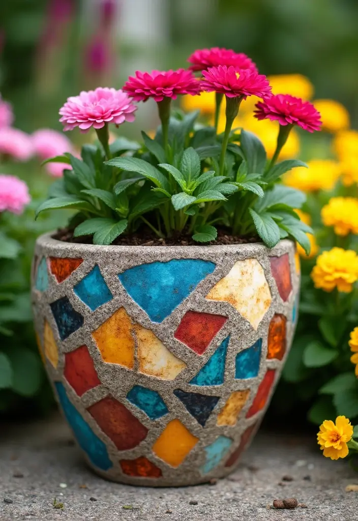 30 Planter Pot Painting Ideas for Home and Garden - 10. Mosaic Style