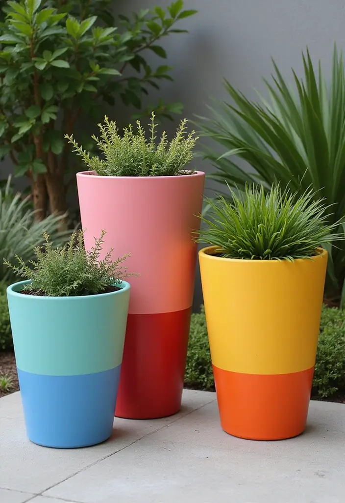30 Planter Pot Painting Ideas for Home and Garden - 14. Color-Blocked Elegance