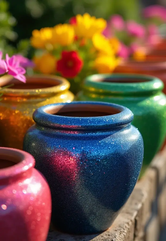 30 Planter Pot Painting Ideas for Home and Garden - 16. Glittery Glam