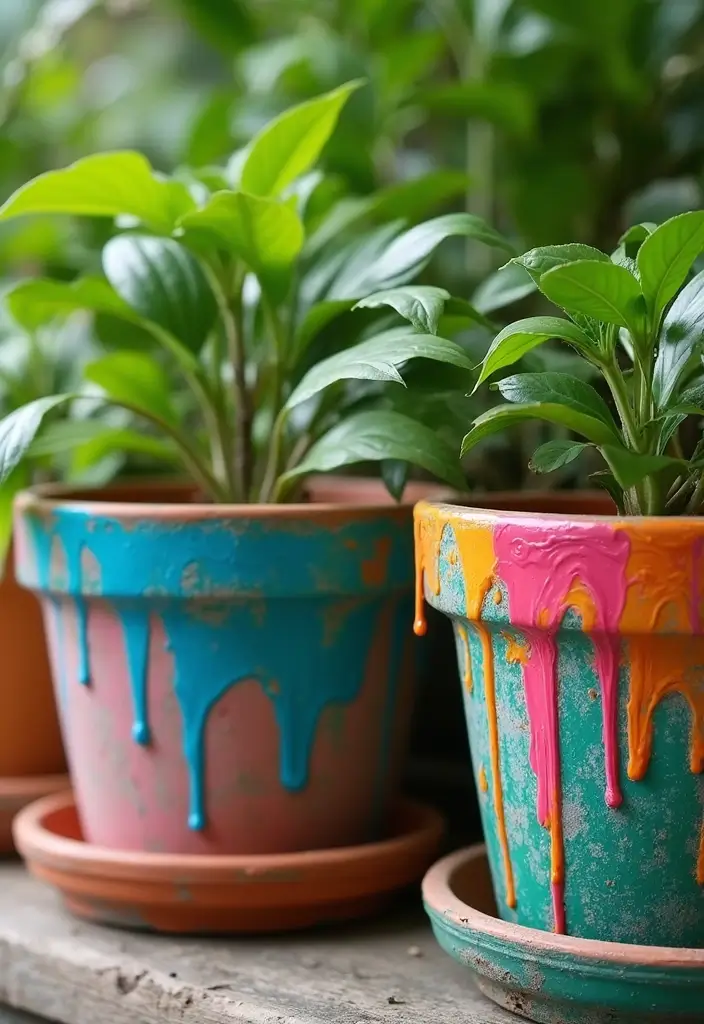 30 Planter Pot Painting Ideas for Home and Garden - 18. Drip Paint Technique