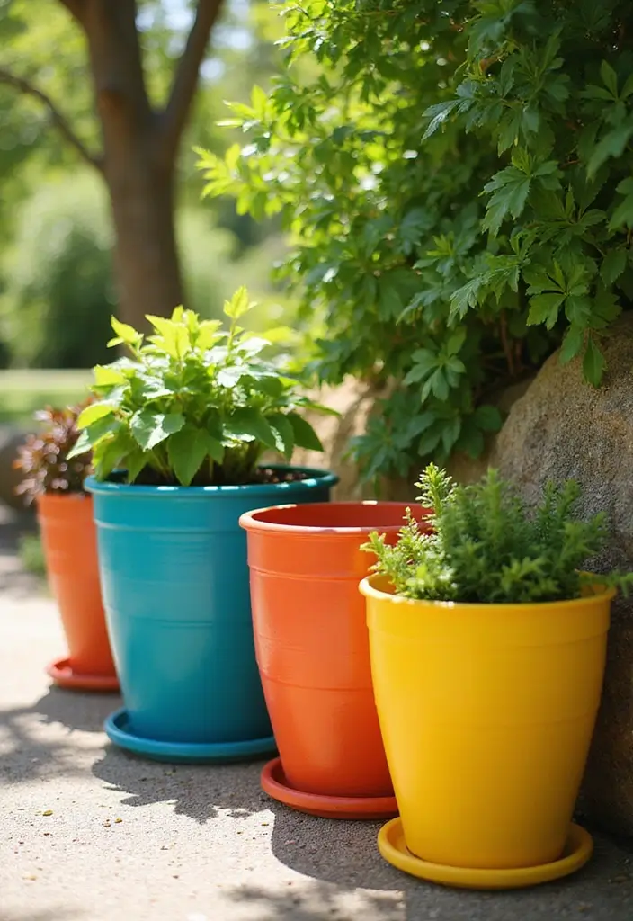 30 Planter Pot Painting Ideas for Home and Garden - 21. Statement Color Pops