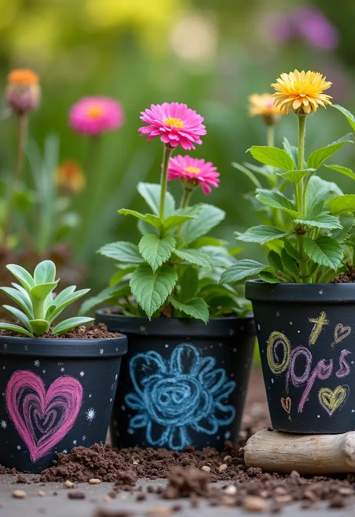 30 Planter Pot Painting Ideas for Home and Garden - 22. Chalkboard Paint Fun