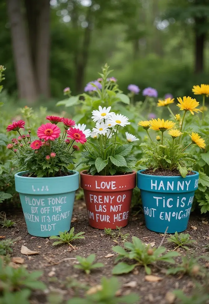 30 Planter Pot Painting Ideas for Home and Garden - 23. Inspirational Quote Pots