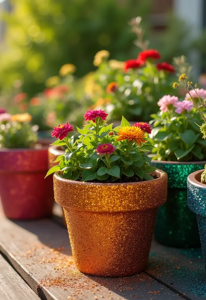 30 Planter Pot Painting Ideas for Home and Garden - 25. Glitter and Glamour