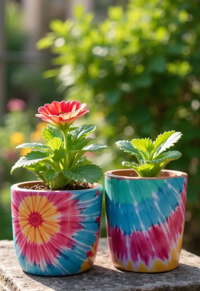 30 Planter Pot Painting Ideas for Home and Garden - 27. DIY Tie-Dye Techniques