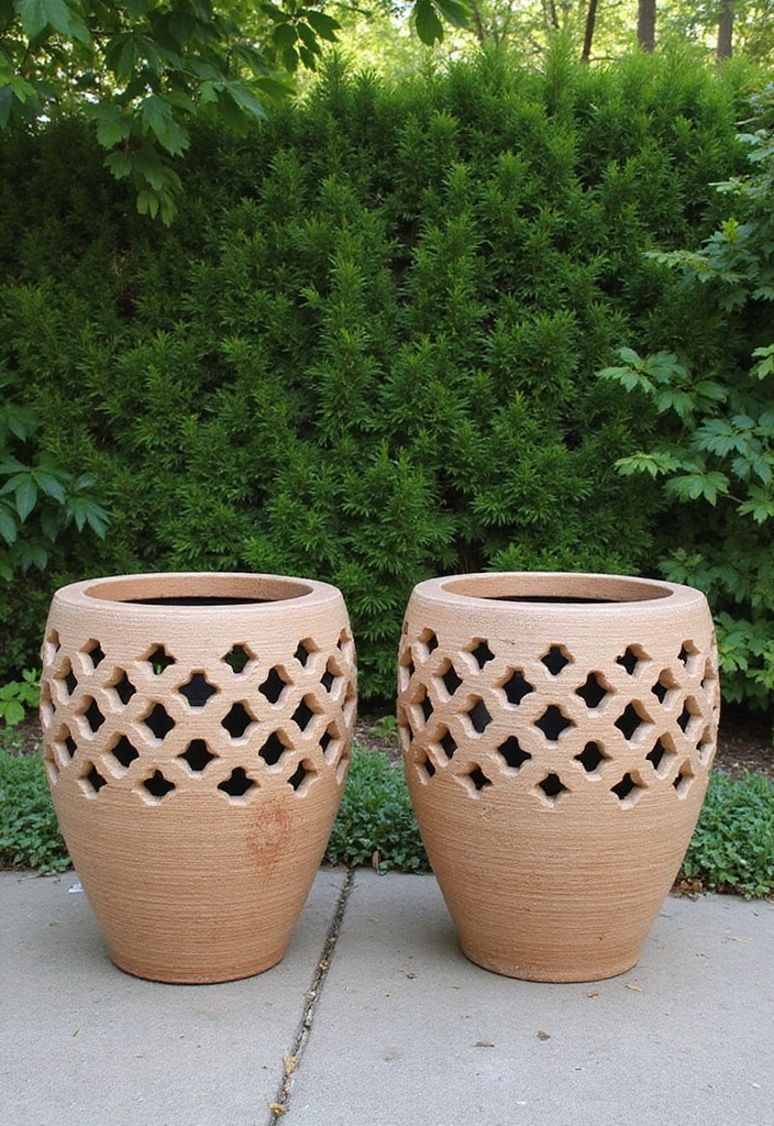30 Planter Pot Painting Ideas for Home and Garden - 28. Lattice Work Patterns