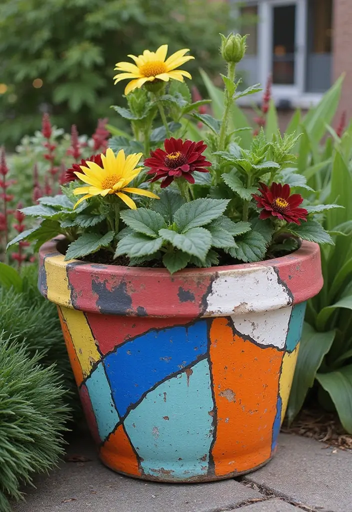 30 Planter Pot Painting Ideas for Home and Garden - 29. Abstract Expressionism