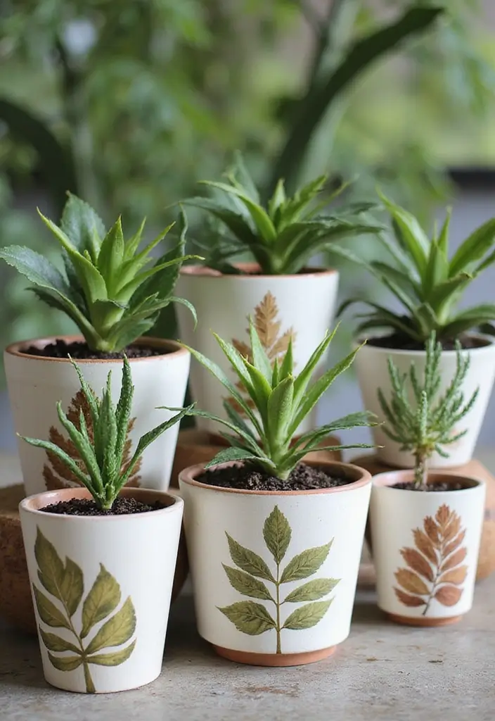 30 Planter Pot Painting Ideas for Home and Garden - 3. Nature-Inspired Botanical Prints