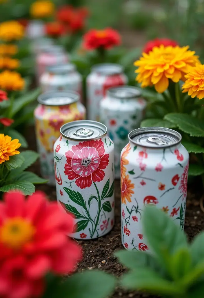 30 Tin Can Painting Ideas for Upcycled Home Decor - 1. Floral Garden Pots