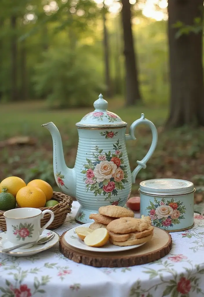 30 Tin Can Painting Ideas for Upcycled Home Decor - 11. Vintage Tea Set