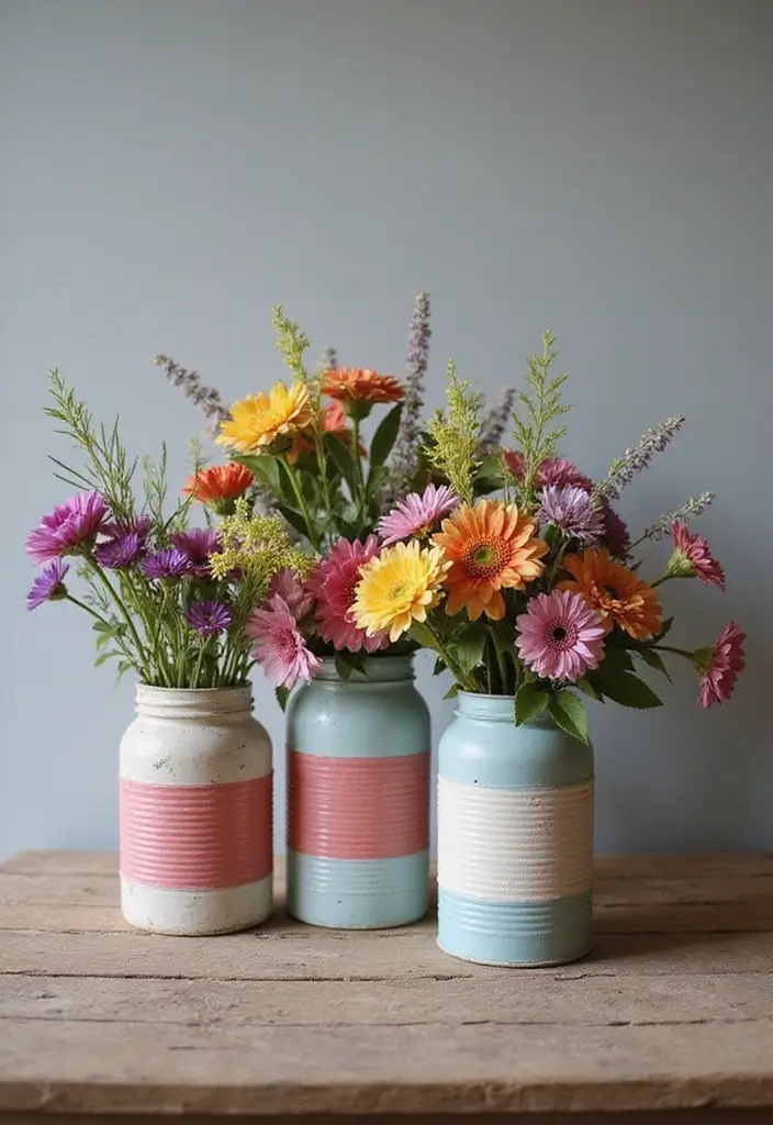30 Tin Can Painting Ideas for Upcycled Home Decor - 14. Decorative Vases