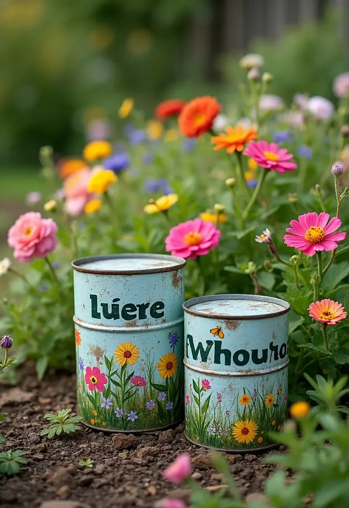 30 Tin Can Painting Ideas for Upcycled Home Decor - 17. Painted Garden Labels