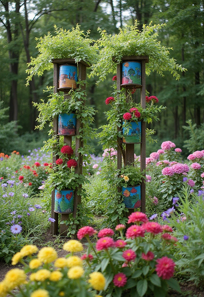 30 Tin Can Painting Ideas for Upcycled Home Decor - 19. Garden Trellis