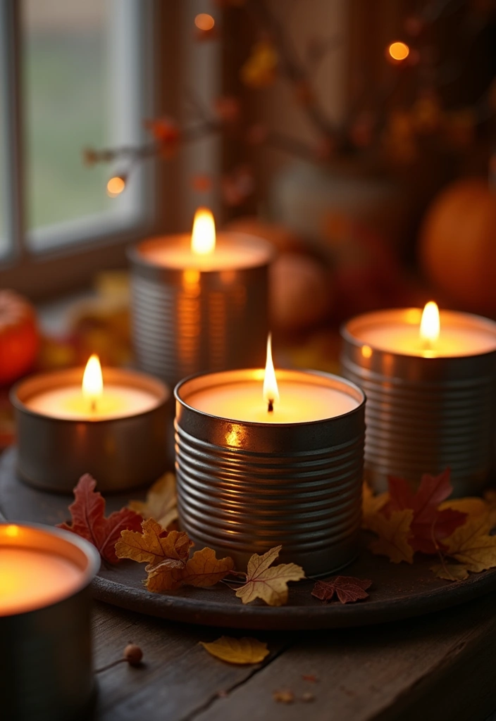 30 Tin Can Painting Ideas for Upcycled Home Decor - 2. Rustic Candle Holders